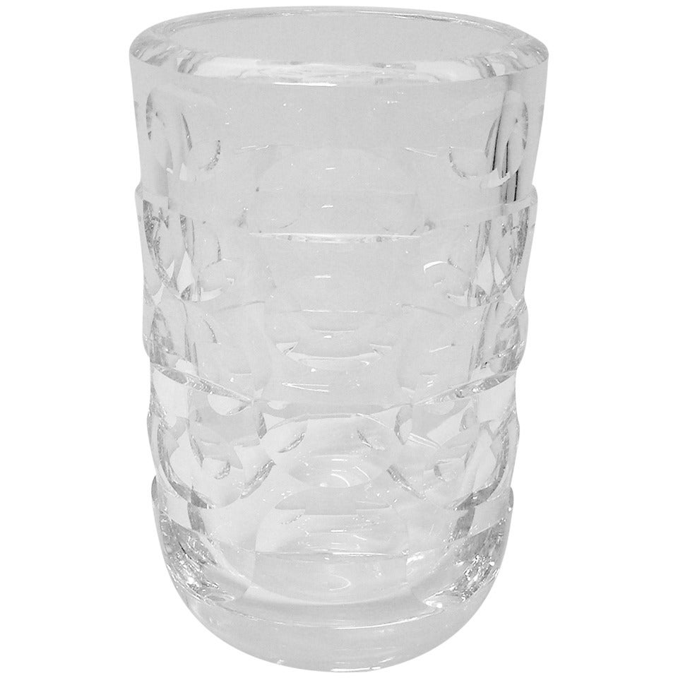 Large Orrefors Cut Crystal Glass Vase