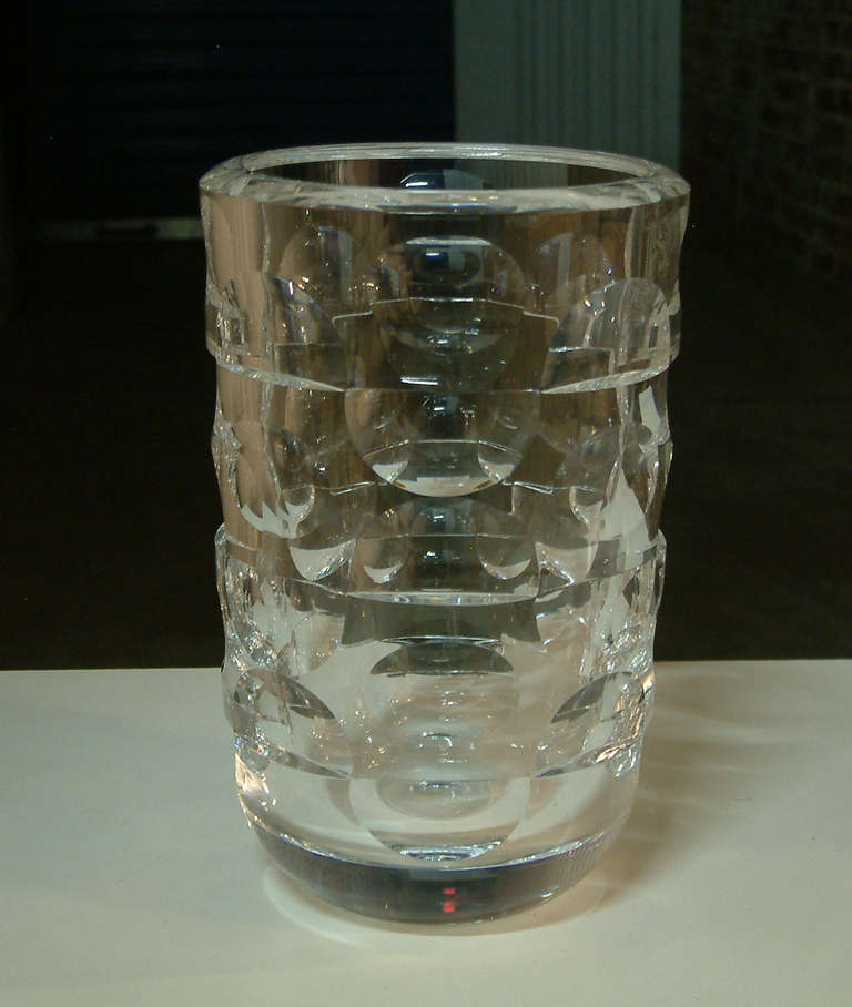 Swedish Large Orrefors Cut Crystal Glass Vase