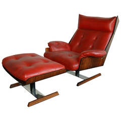 JD Móveis e Decorações Ltda Leather, Rosewood, Steel Lounge Chair, Brazil
