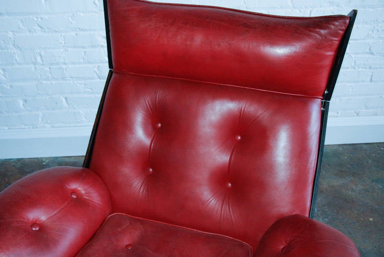 JD Móveis e Decorações Ltda Leather, Rosewood, Steel Lounge Chair, Brazil 3