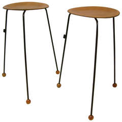 Pair of Tony Paul Tempo Group #800 Birch and Enameled Steel Stacking Tables