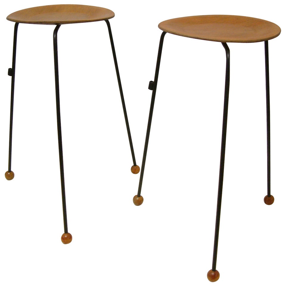 Pair of Tony Paul Tempo Group #800 Birch and Enameled Steel Stacking Tables For Sale