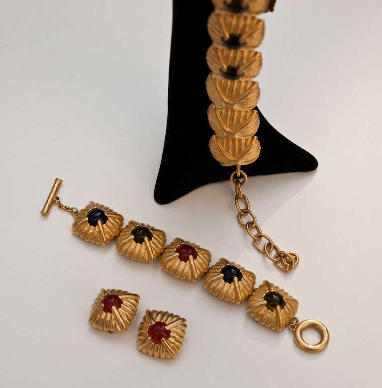 French Givenchy 3 Piece Goldtone and Cabochon Set For Sale