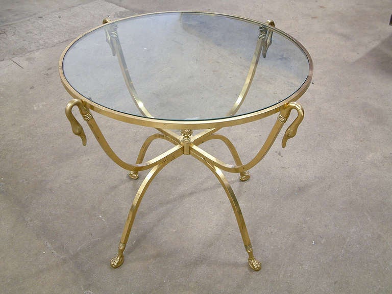 Italian Brass and Glass Swan Motif Table in the Style of Jansen For Sale 2