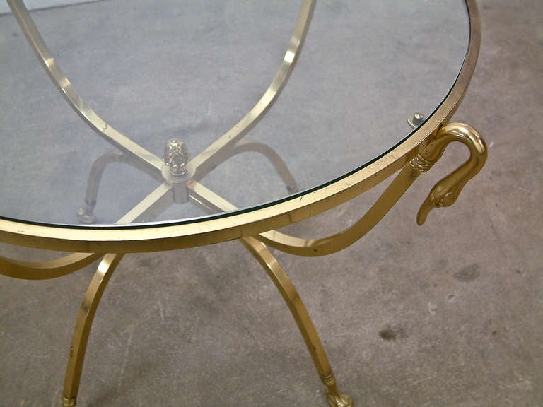 Italian Brass and Glass Swan Motif Table in the Style of Jansen For Sale 1