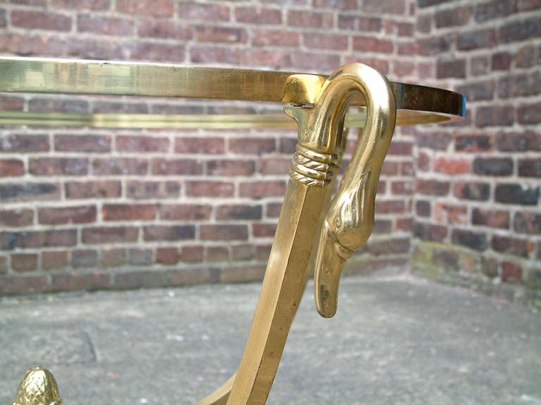 Mid-Century Modern Italian Brass and Glass Swan Motif Table in the Style of Jansen For Sale