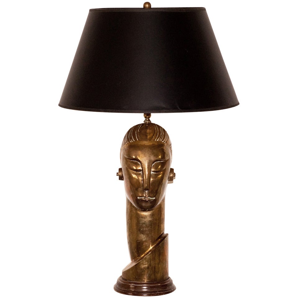 Art Deco Style Brass Head Lamp circa 1970