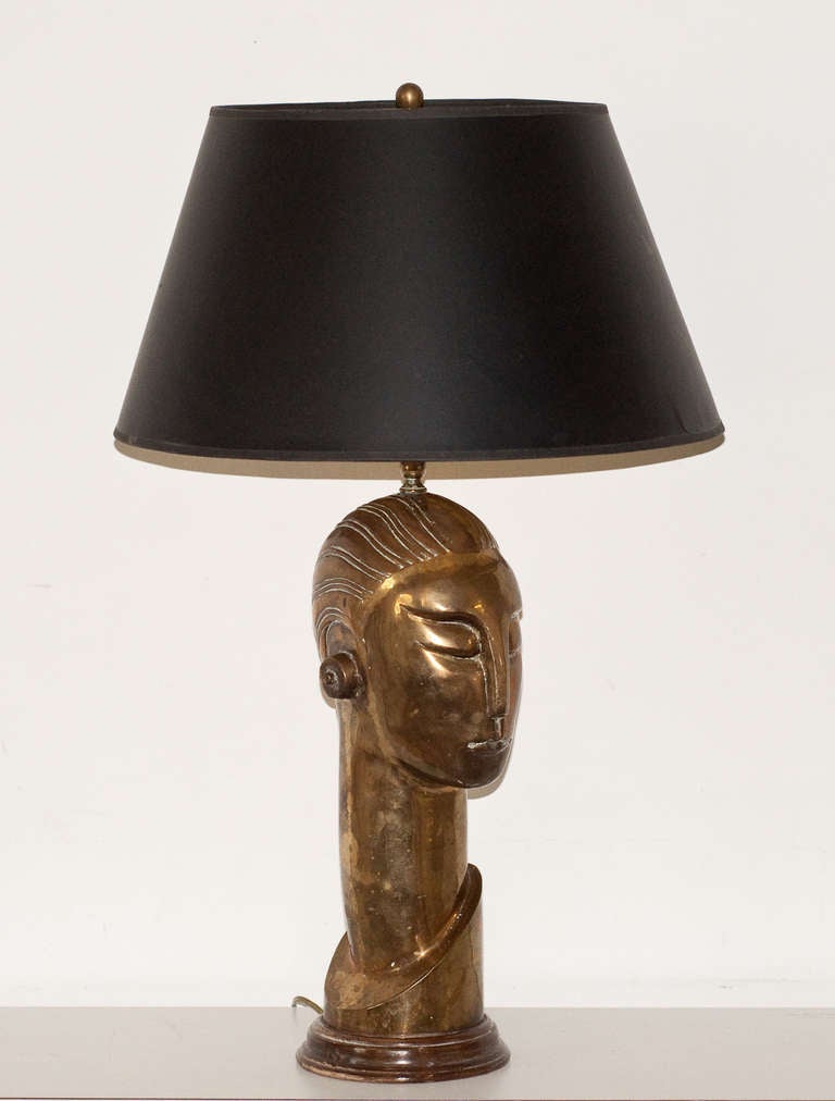 Art Deco Style Brass Head Lamp circa 1970 3