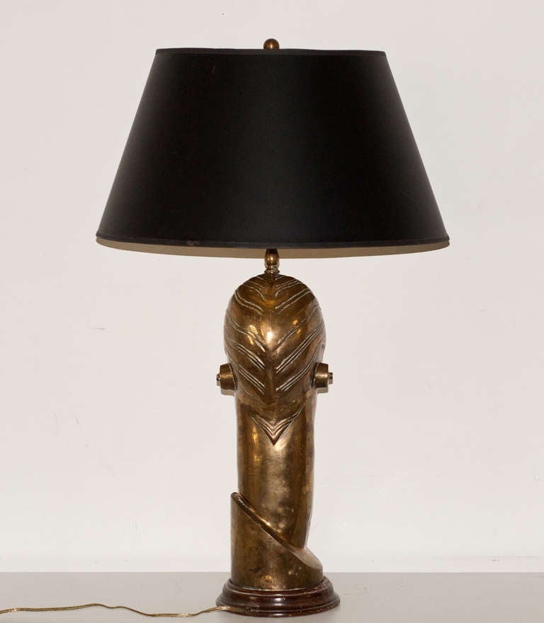 Art Deco Style Brass Head Lamp circa 1970 1