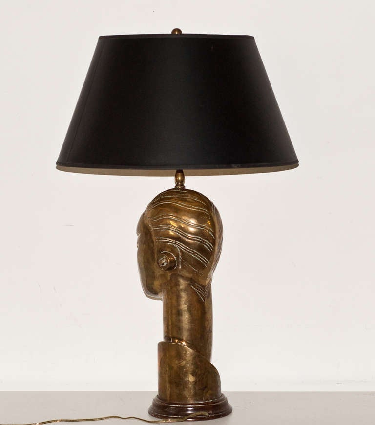 Art Deco Style Brass Head Lamp circa 1970 2