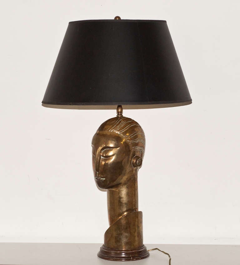 20th Century Art Deco Style Brass Head Lamp circa 1970