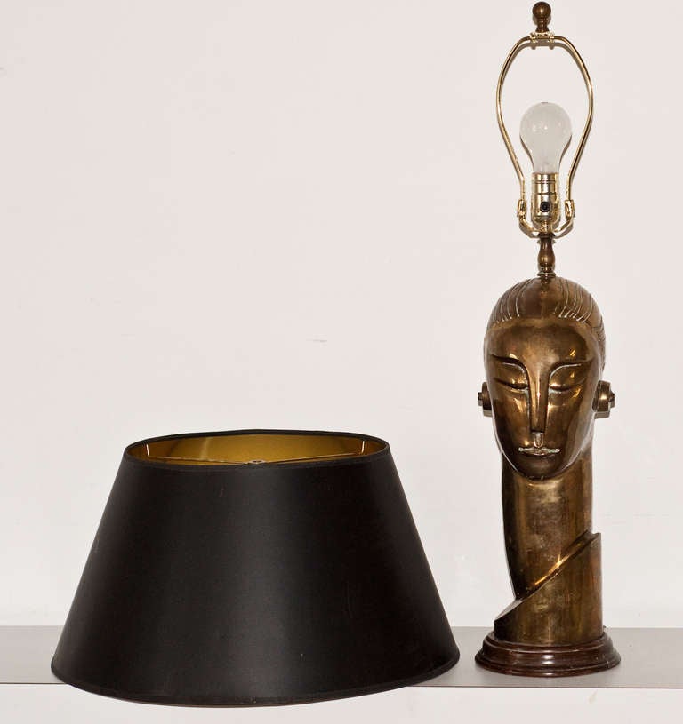 American Art Deco Style Brass Head Lamp circa 1970