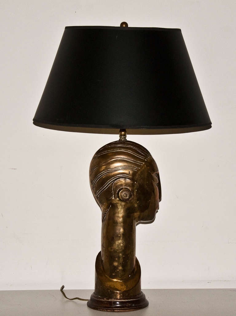 Art Deco Style Brass Head Lamp circa 1970 4