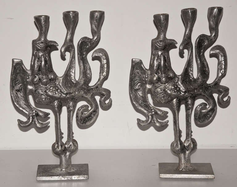 Don Drumm Aluminum Abstracted Bird Candleholders circa 1970 In Excellent Condition For Sale In Richmond, VA