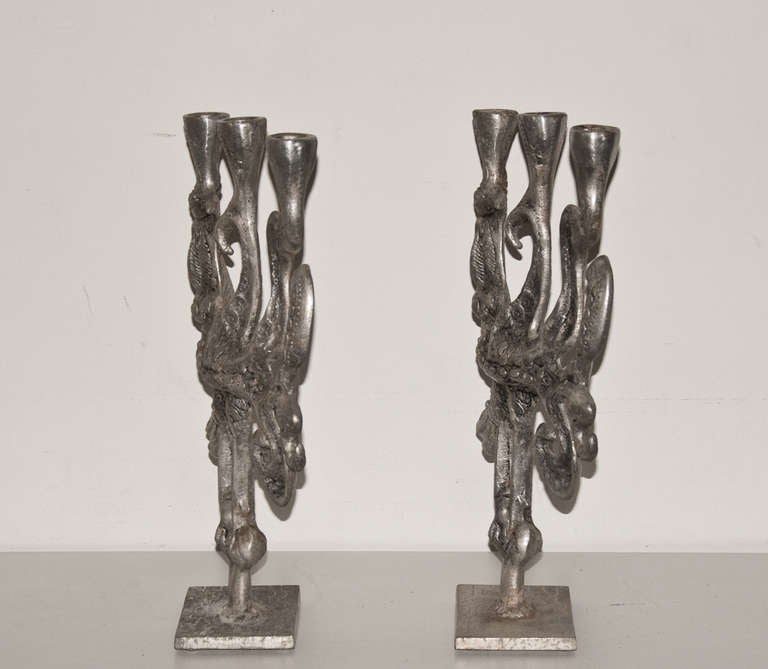 American Don Drumm Aluminum Abstracted Bird Candleholders circa 1970 For Sale