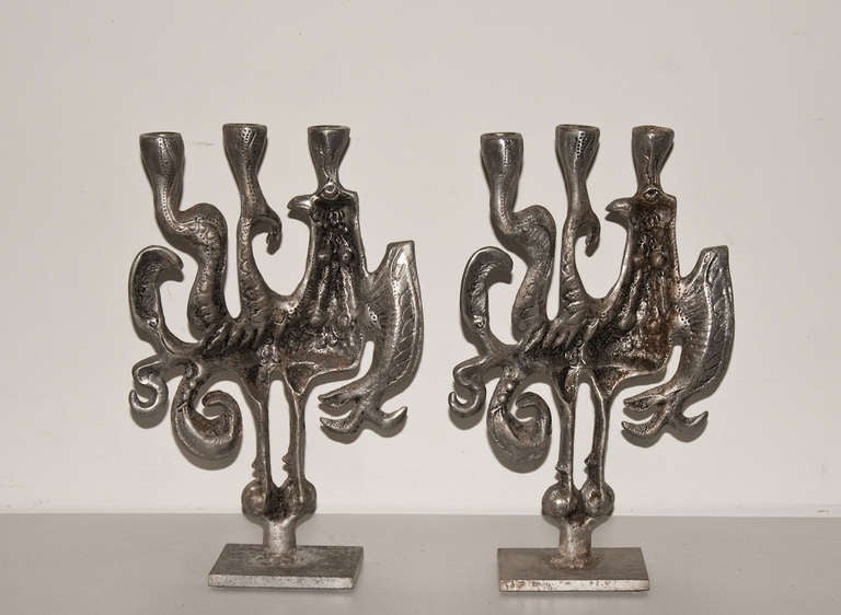 Mid-Century Modern Don Drumm Aluminum Abstracted Bird Candleholders circa 1970 For Sale