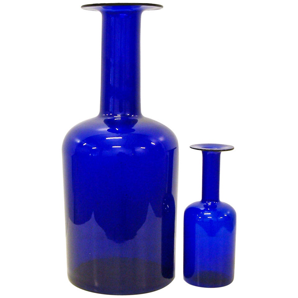 Otto Brauer for Kastrup-Holmegaard Blue Glass Vases 1963