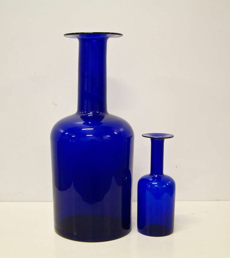 A stunning pair of Otto Brauer designed cobalt blue vases for Kastrup-Holmegaard of Denmark.

Large vase 19.63