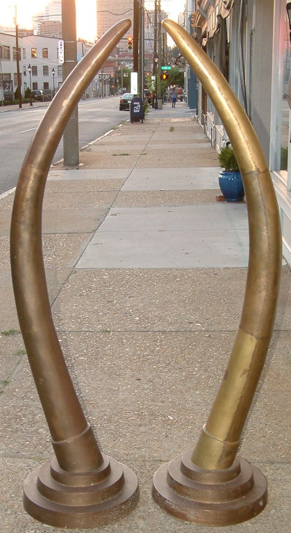 Pair of Yellow Bronze Elephant Tusks