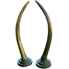 Pair of Yellow Bronze Elephant Tusks