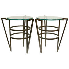 Vintage Pair of Lee Badger Forged and Hammered Bronze and Glass Tables, circa 1980