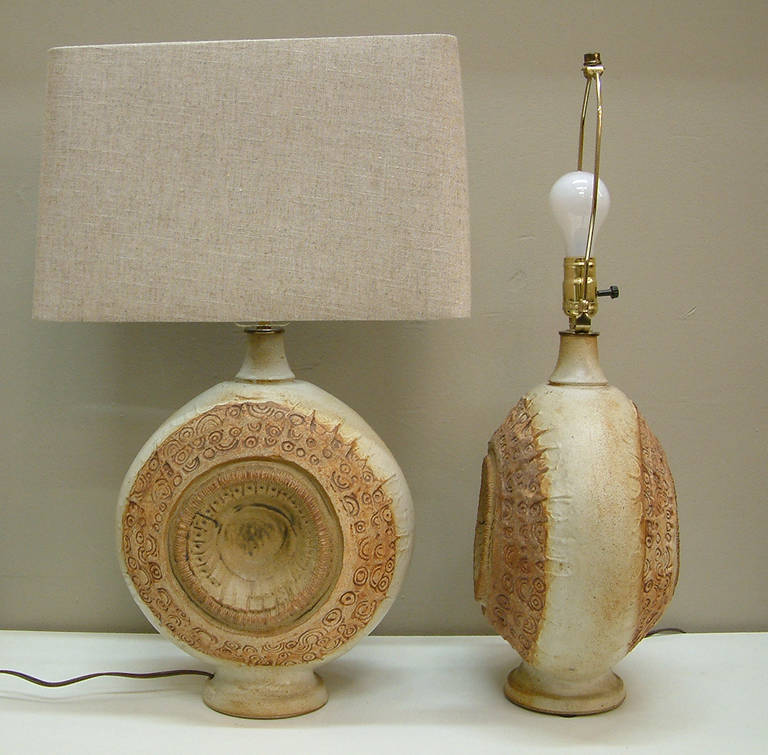 Rare Pair of Bernard Rooke Stoneware Lamps, circa 1970 For Sale 2
