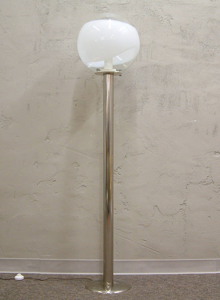 Tubular Chrome and Murano Glass Floor Lamp Attributed to Mazzega, circa 1960