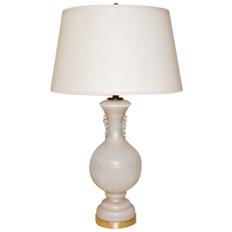 White and Gold Murano Glass Table Lamp For Sale