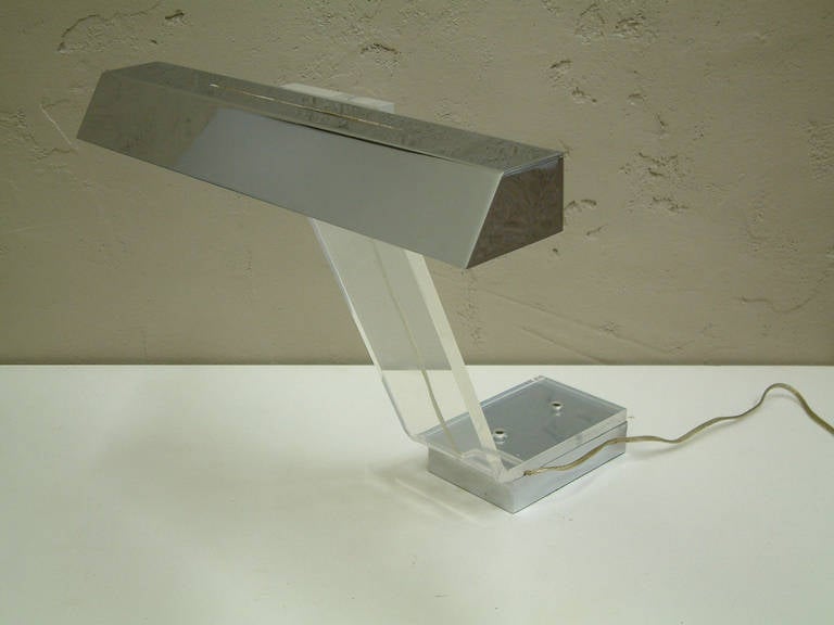 Italian Polished Stainless Steel and Lucite Desk Lamp, circa 1970 For Sale