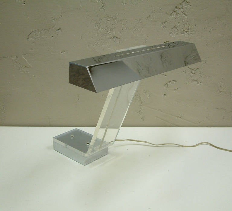 Late 20th Century Polished Stainless Steel and Lucite Desk Lamp, circa 1970 For Sale