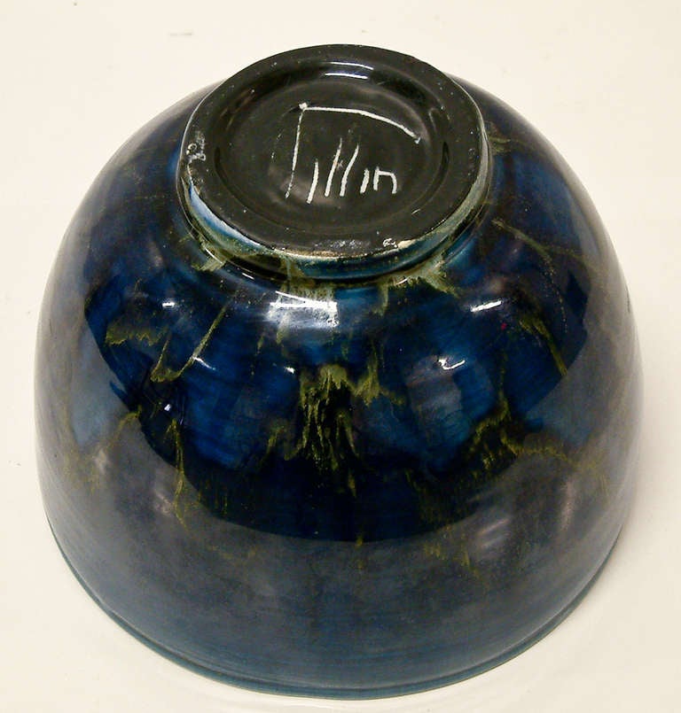 Modern Polia Pillin Blue Hi-Glaze Bowl circa 1950 For Sale