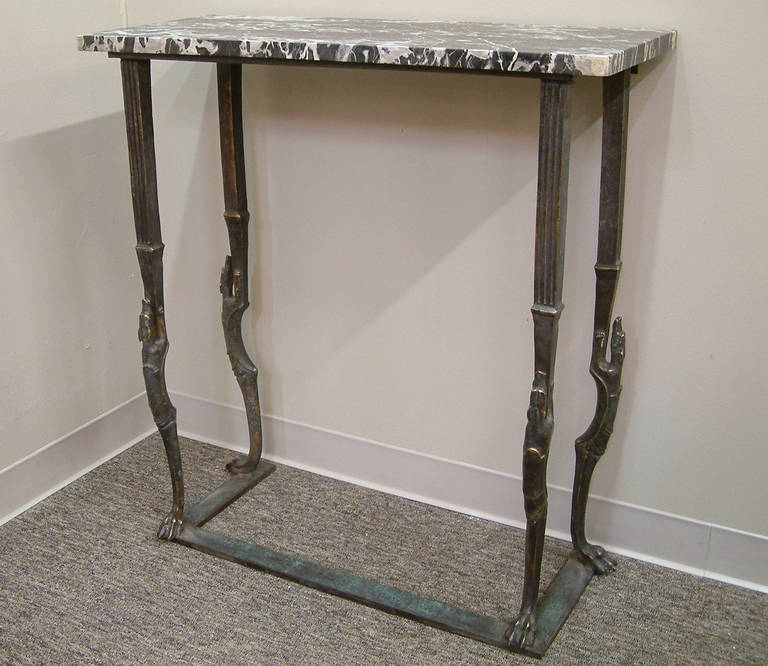 Bronze, Steel and Marble Greyhound Console Table, Italy, circa 1925