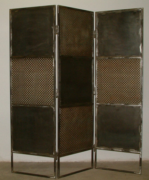 Brass Three Panel Woven Metal Screen by Maurice Beane Studios For Sale