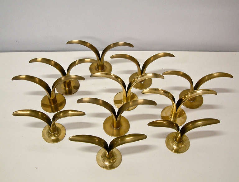 Brass Grouping of 11 Ystad Metall Candleholders, Sweden For Sale