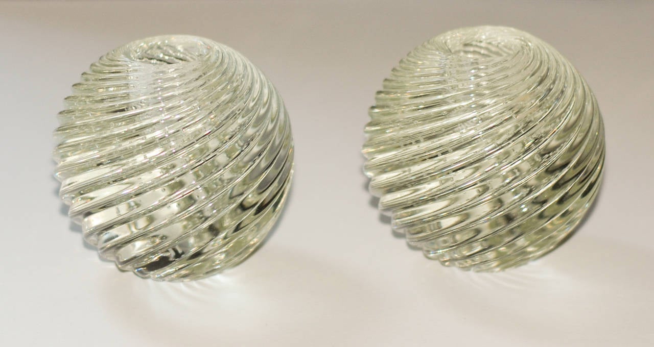 A Pair of Murano Spherical Candle Holders Attributed to Venini Circa 1940 In Excellent Condition In Richmond, VA