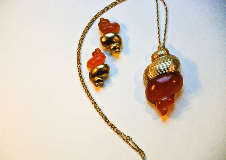 Christian Dior 2 Piece Resin and Goldtone Shell Motif Necklace Set