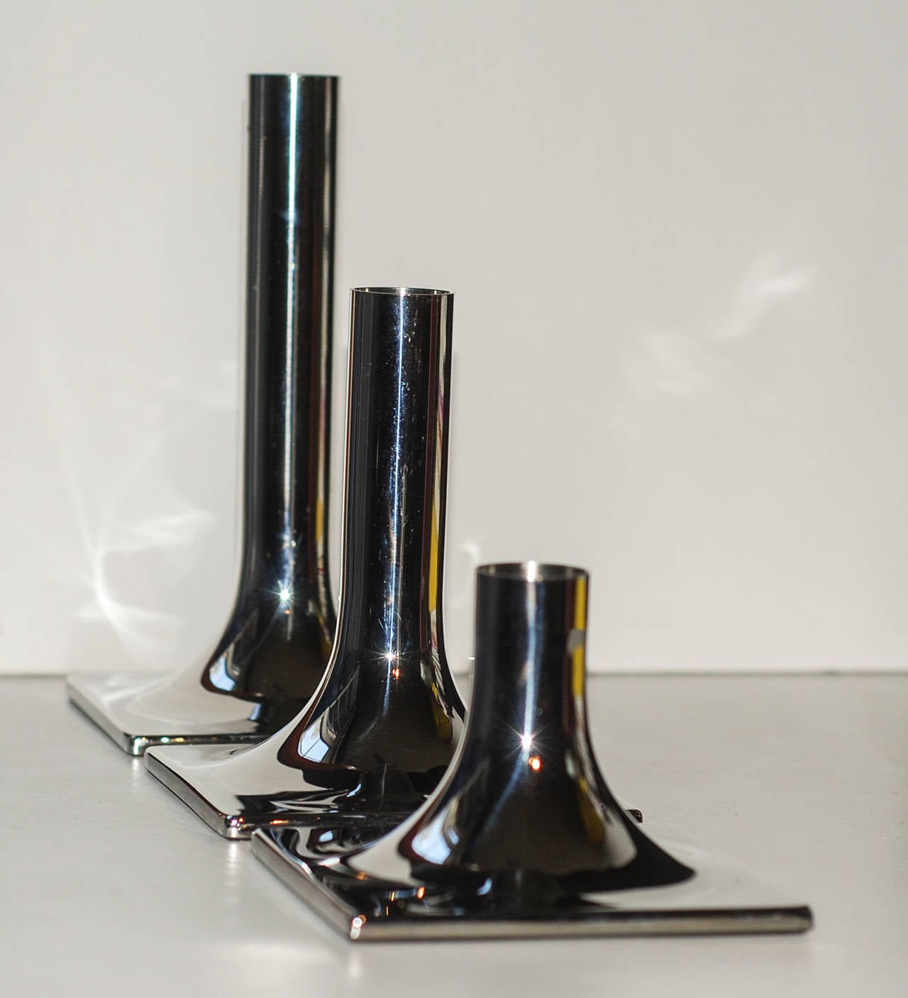 Trio of Stelton Stainless Steel Candleholders Denmark In Excellent Condition In Richmond, VA