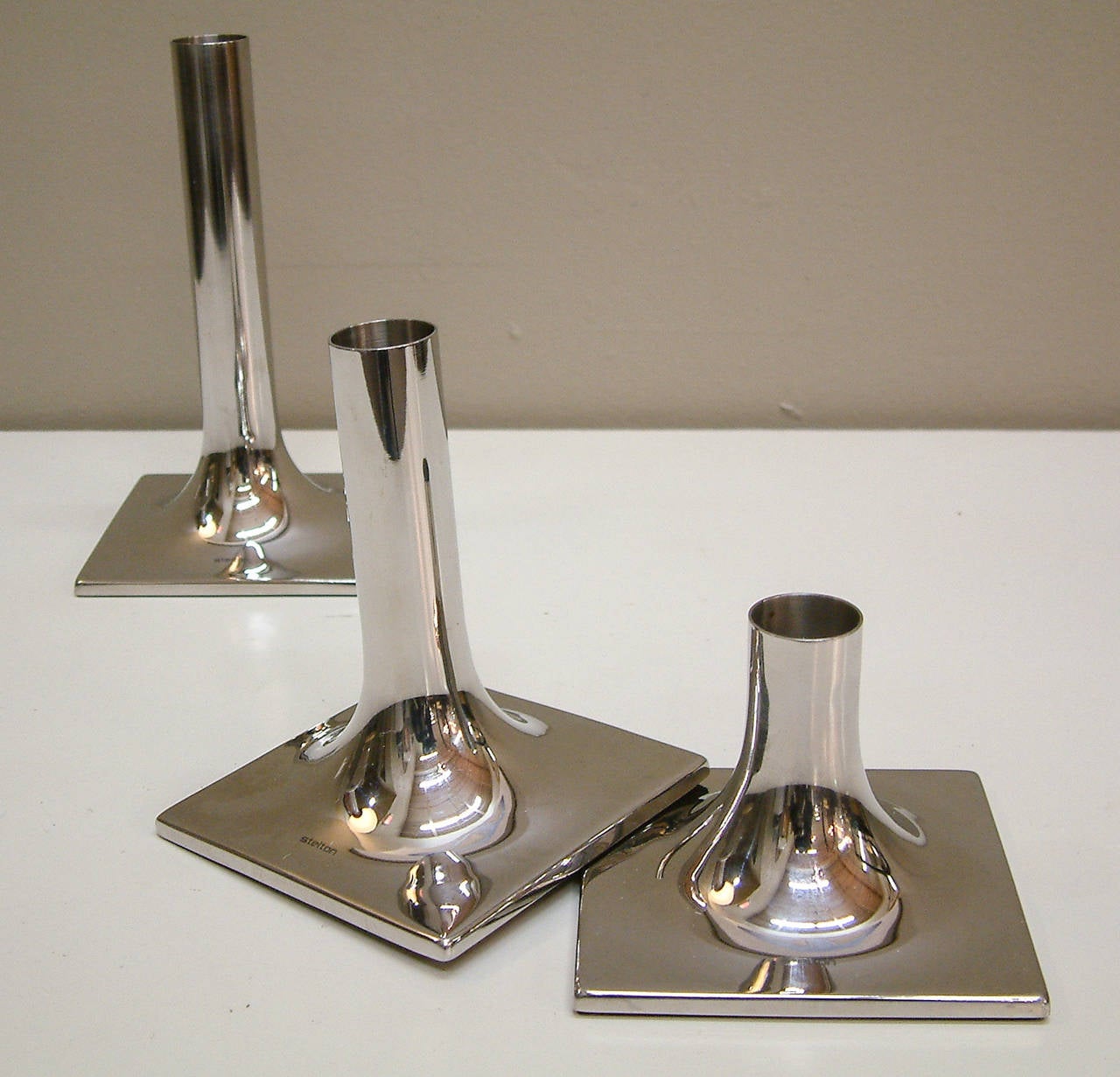 Trio of Stelton Stainless Steel Candleholders Denmark 1