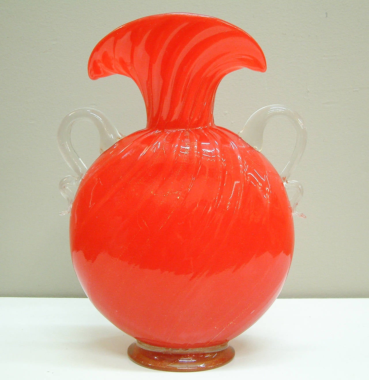 Large Swirled Glass Pillow Form Murano Vase Attributed to Barovier Circa 1940 1