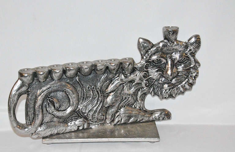 Donald Drumm Cast Aluminum Lion Menorah circa 1970