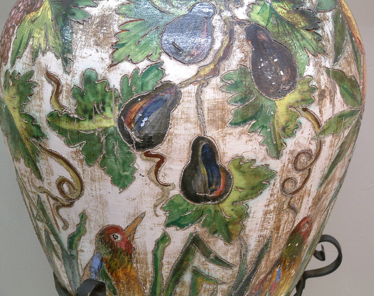 Monumental Italian Ceramic Floor Vase on Iron Stand Circa 1950 3