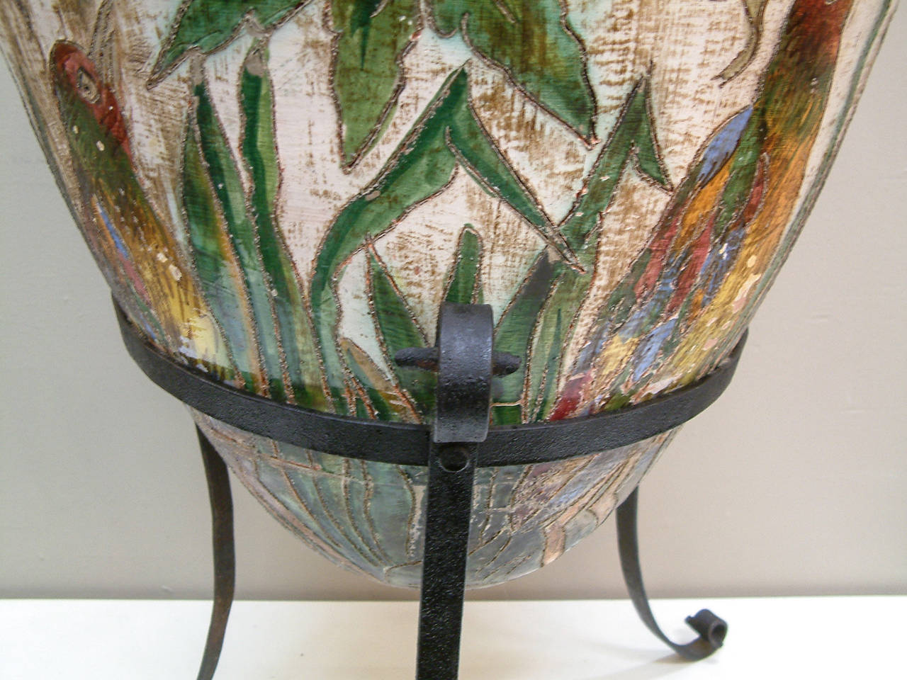 Monumental Italian Ceramic Floor Vase on Iron Stand Circa 1950 6