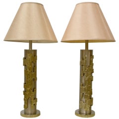Pair of Laurel Brutalist Style Lamps