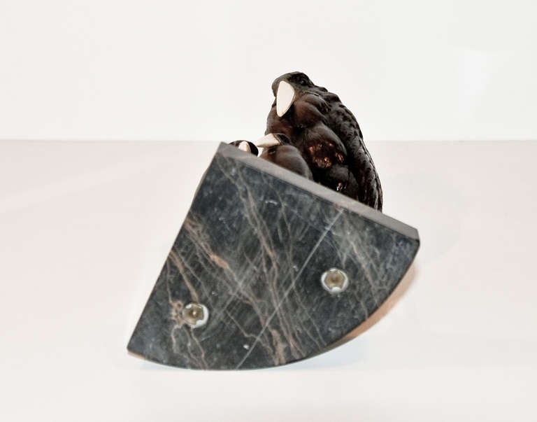 Trio of Cast Bronze and Bone Art Deco Marabou Storks on a Marble Base 1