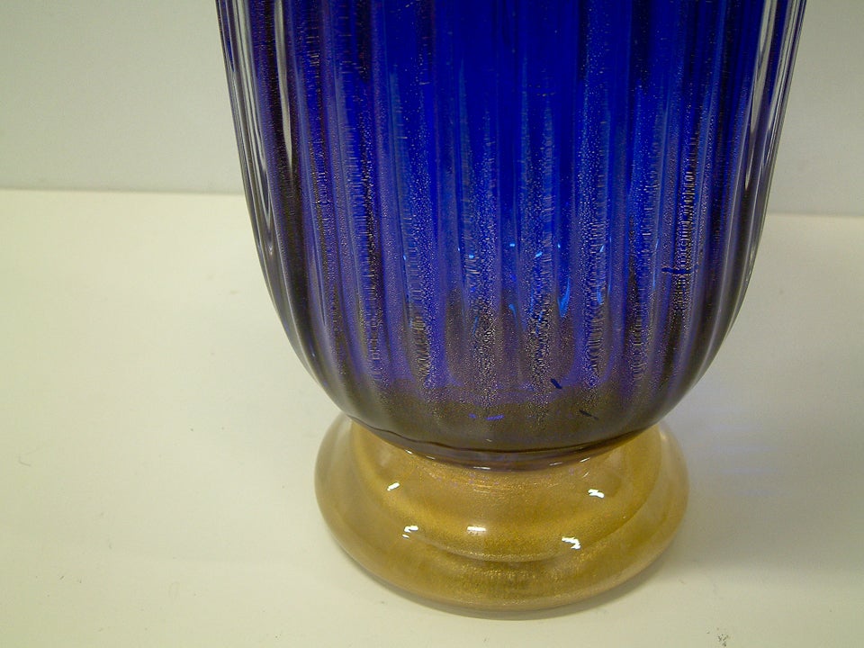 Italian Large Blue Handblown  Murano Vase For Sale