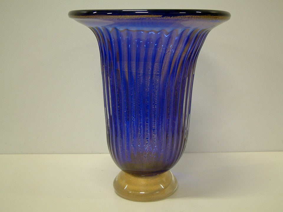 Glass Large Blue Handblown  Murano Vase For Sale