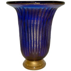 Large Blue Handblown  Murano Vase