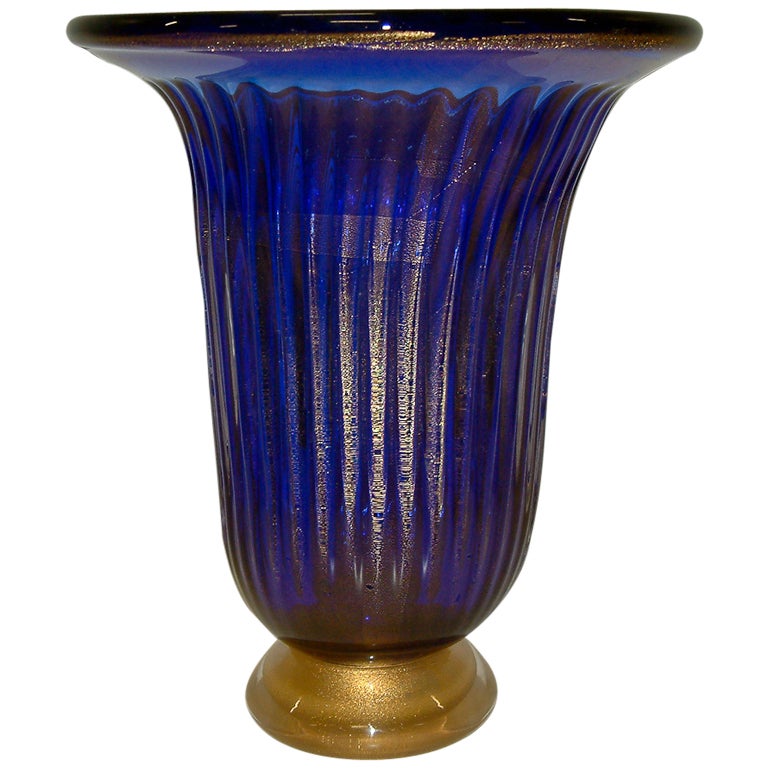 Large Blue Handblown  Murano Vase For Sale