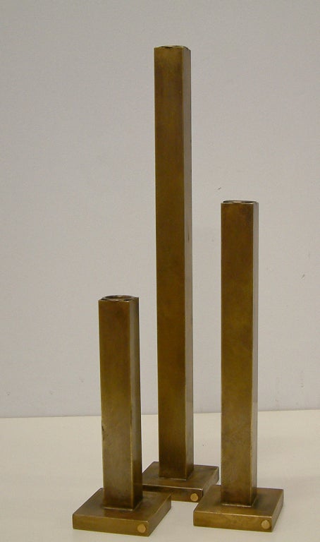 Trio of Martha Sturdy Bronze Candleholders In Excellent Condition For Sale In Richmond, VA