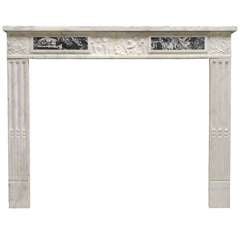 French Louis XVI Style White Marble Fireplace, 19th Century